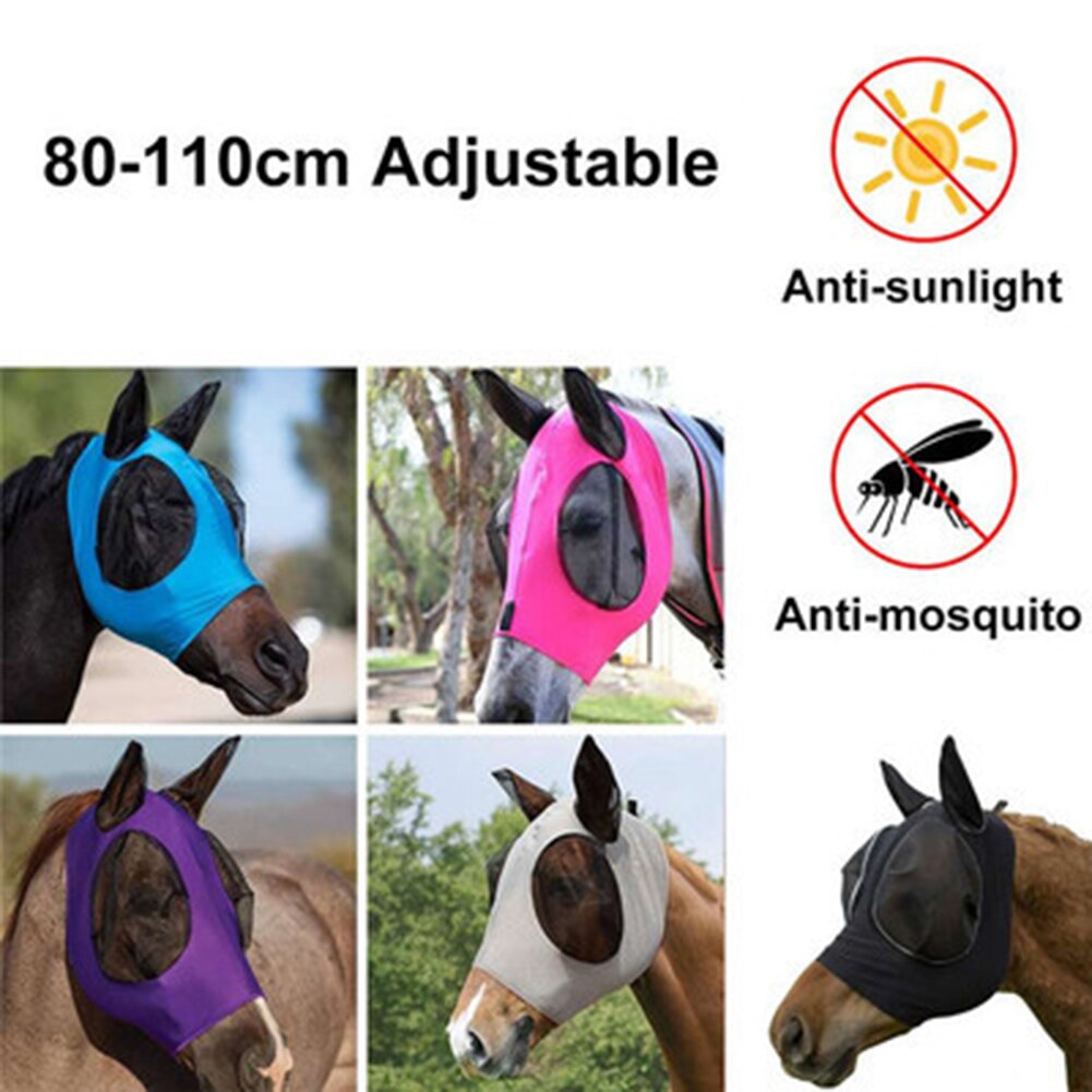 Mascarilla antimosquitos de malla transpirable, ligera y cómoda para la cabeza de caballo, con orejas, máscara de mosca de caballo con cubierta Nasal, cuidado de caballo