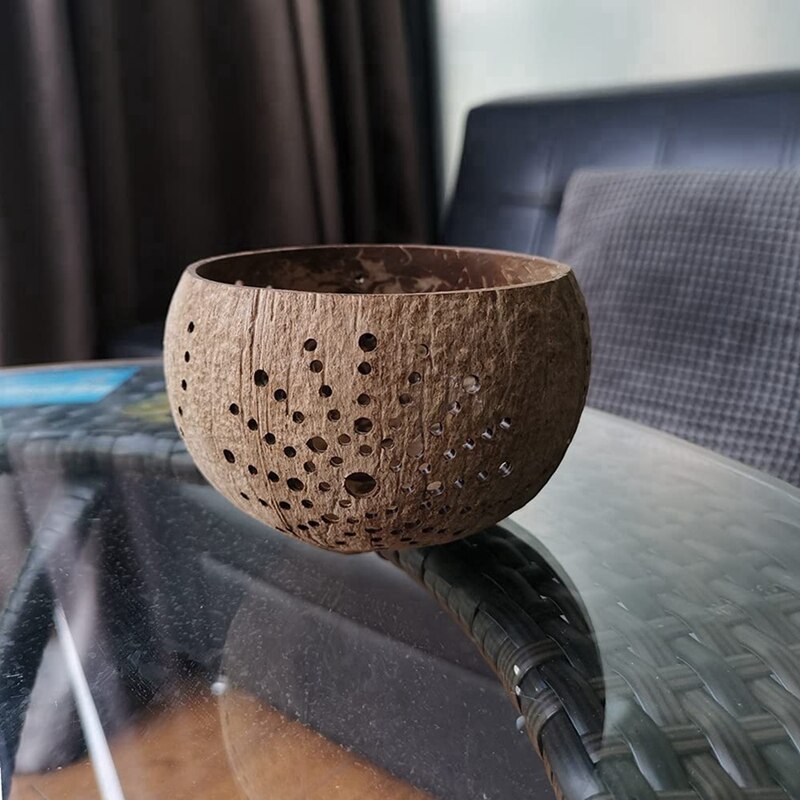 Portavelas de cáscara de coco hecho a mano, vela rústica de Pilar Pequeño, Bol de cáscara de coco