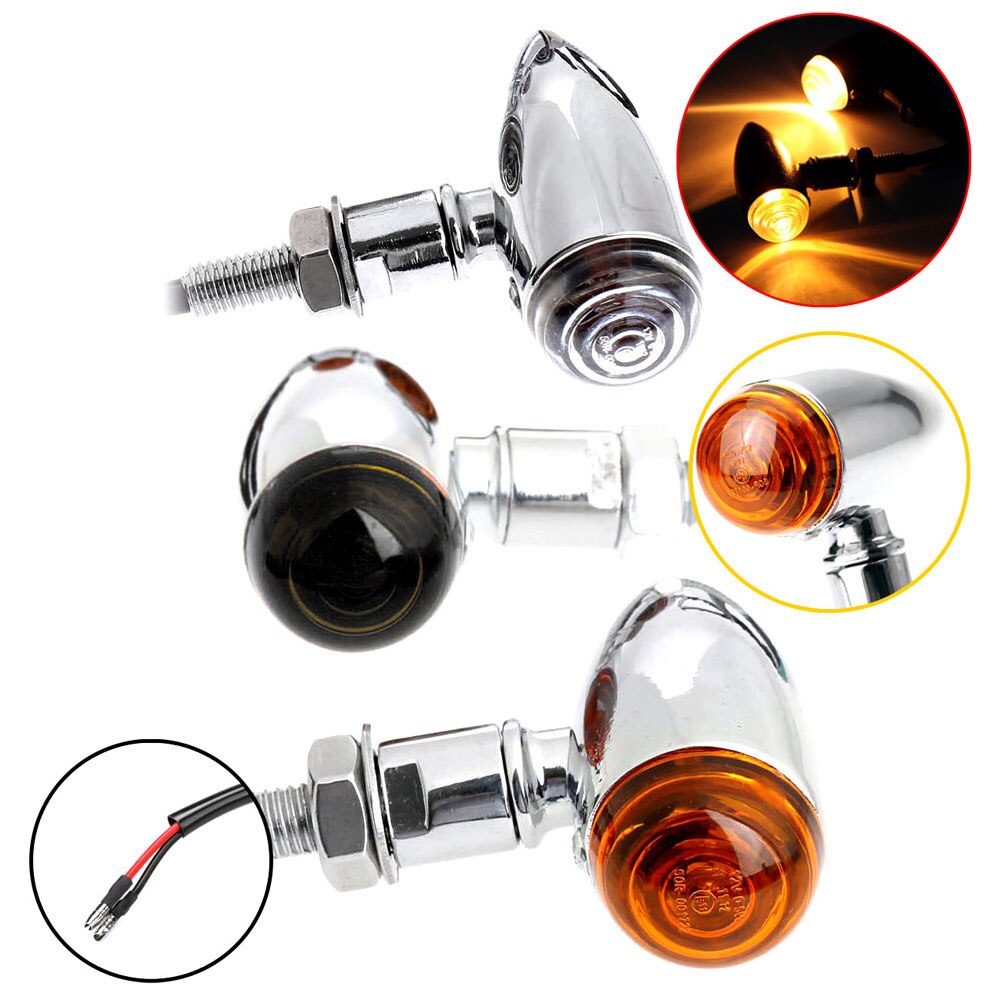 Motorcycle Turn Signals Indicator for Harley Universal 12V Retro Motorbike Signal Lights Metal Blinkers 2 pc Black Chrome