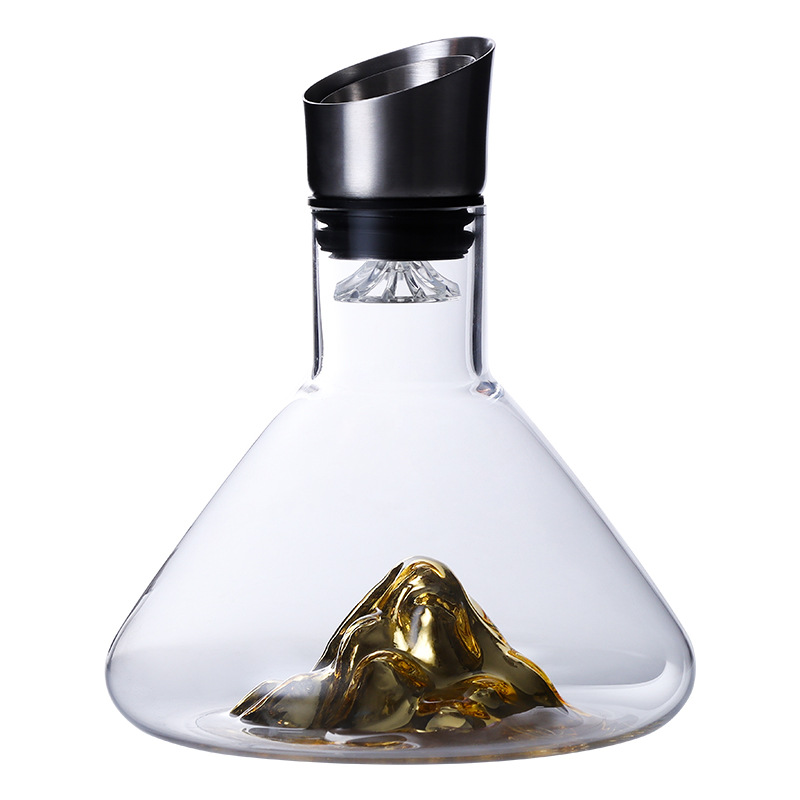 1.5L Iceberg Decanters Built-in Aerator Pourer Wine Decanter Carafe Red Wine Decanter Hand-blown Crystal Glass Wine Accessories: army green