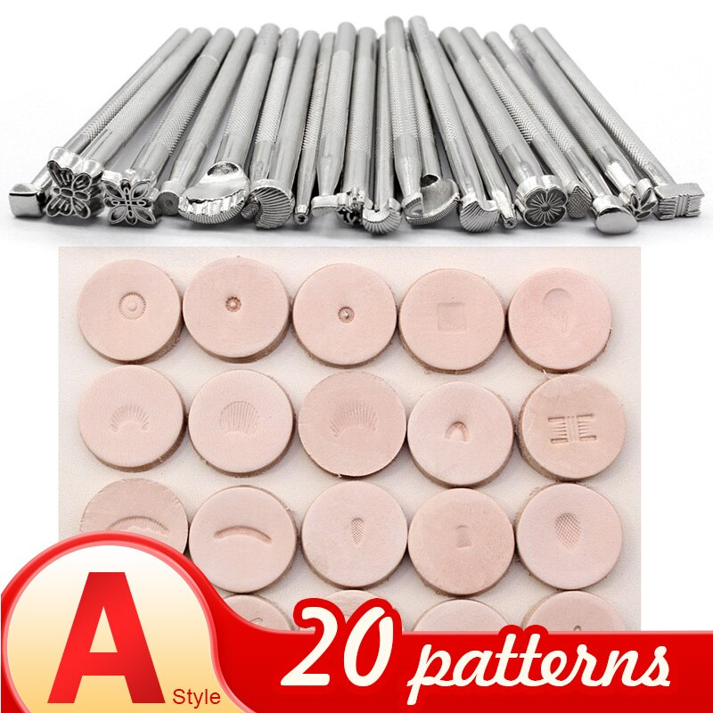 Leather Different Shape Stamp Punch Set Saddle Making Tools for Leather Craft Working Moon Flower Butteryfly Shape Stamping Kit: 20 Pcs Set