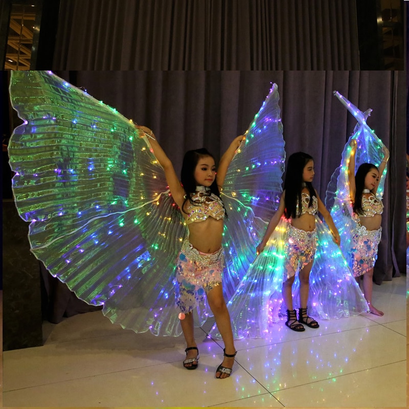 Prestaties Prop Kinderen Veelkleurige LED Vleugels Licht Up Vleugels Kostuum Accessoires Buikdans Vleugel (met stokken)