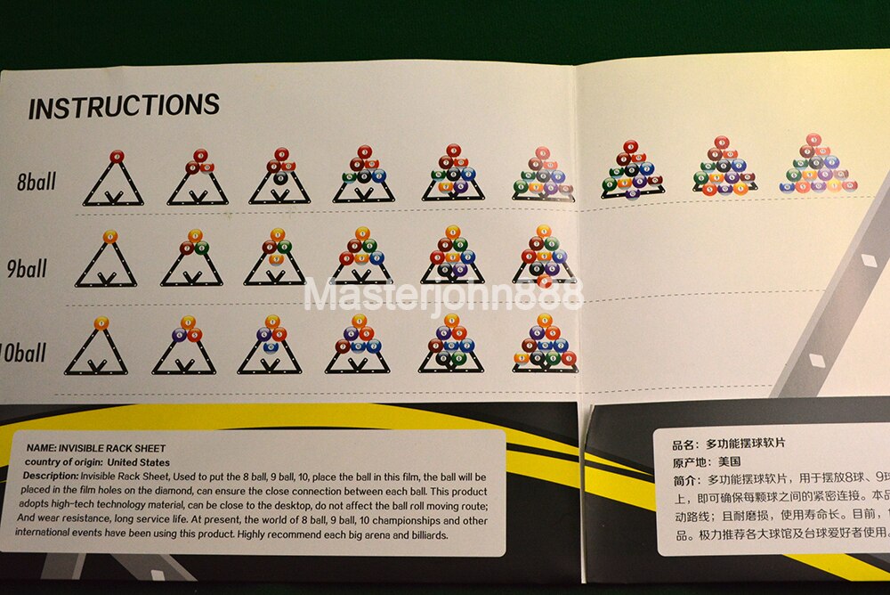 Pool Billiards Snooker Invisible Rack Sheet Positioning Table Sticker Template Position Location Marker Sign Plastic Film
