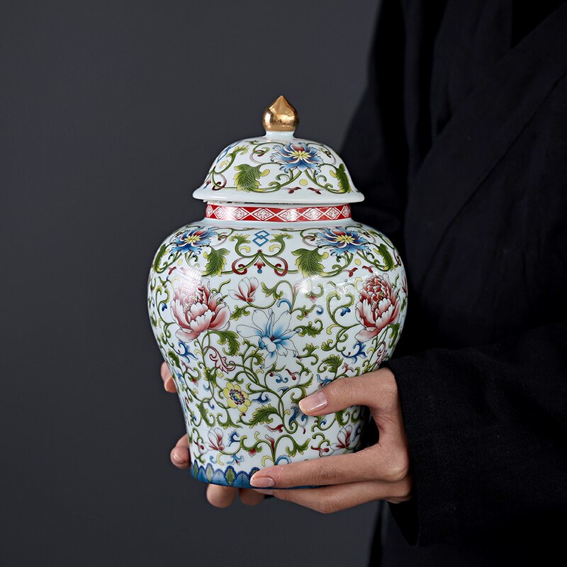 Ceramic General Jar Ceramic Tea Caddy Kitchen Storage Airtight Jar Tea Set Enamel Porcelain Chinese Handicraft Ornaments