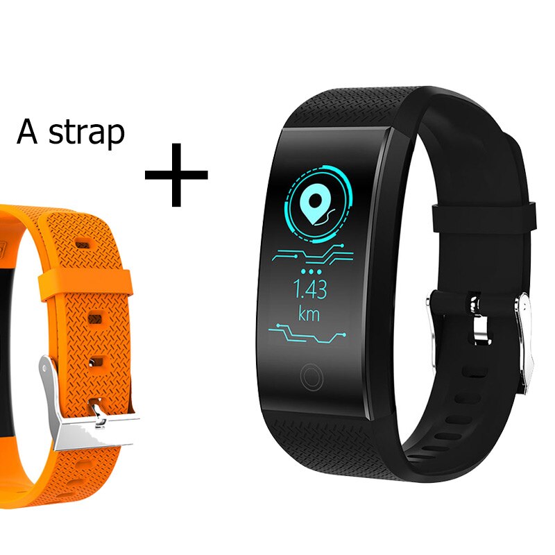 Smart fitness armband  ip68 puls fitness tracker stegräknare 0.96 '' skärm sport smart band klocka män kvinnor för android ios: Lägg till orange rem
