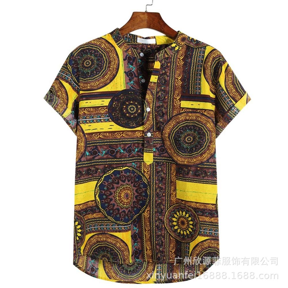 Men's Hawaiian Shirt Summer Beach Sleeve Top Male Casual camisa masculina Printed Loose Beach Shirts Plus Size 3XL: Coffee / XL