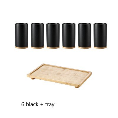 Taza nórdica simple de cerámica para beber agua, juegos de 6 piezas para el hogar con bandeja, portavasos, restaurante: tray black