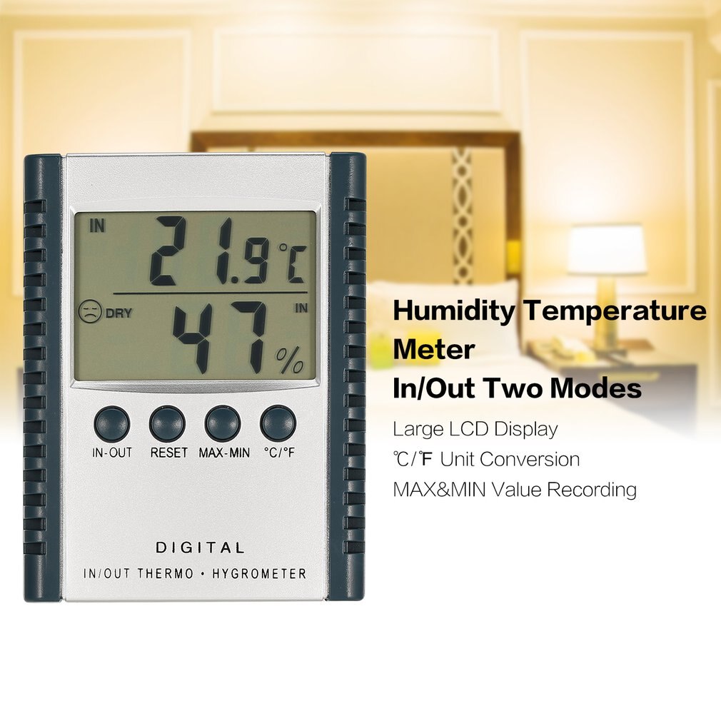 Mini Digital Humidity Temperature Meter LCD Display Hygrometer Thermometer Sensor Indoor Outdoor Calender Clock -50-70C