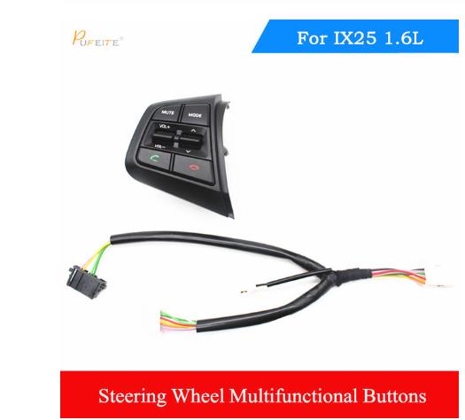 Factory price Steering Wheel Control Buttons Remote Cruise Control Bluetooth Button with Wire For Hyundai ix25 (creta) 1.6L 2.0L: left-wire