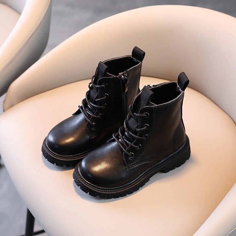 CUZULLAA-Botas altas con cordones para niños y niñas, botines a la , de otoño, talla 26-35: Negro / 35 (inside 21.4 cm)