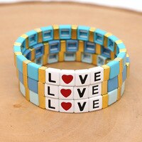 Shinus LOVE Letter Bracelet For Women Enamel Tile Bracelets On Hand Boho Bangle Stretch Pulseras Jewelry: RO-S190069