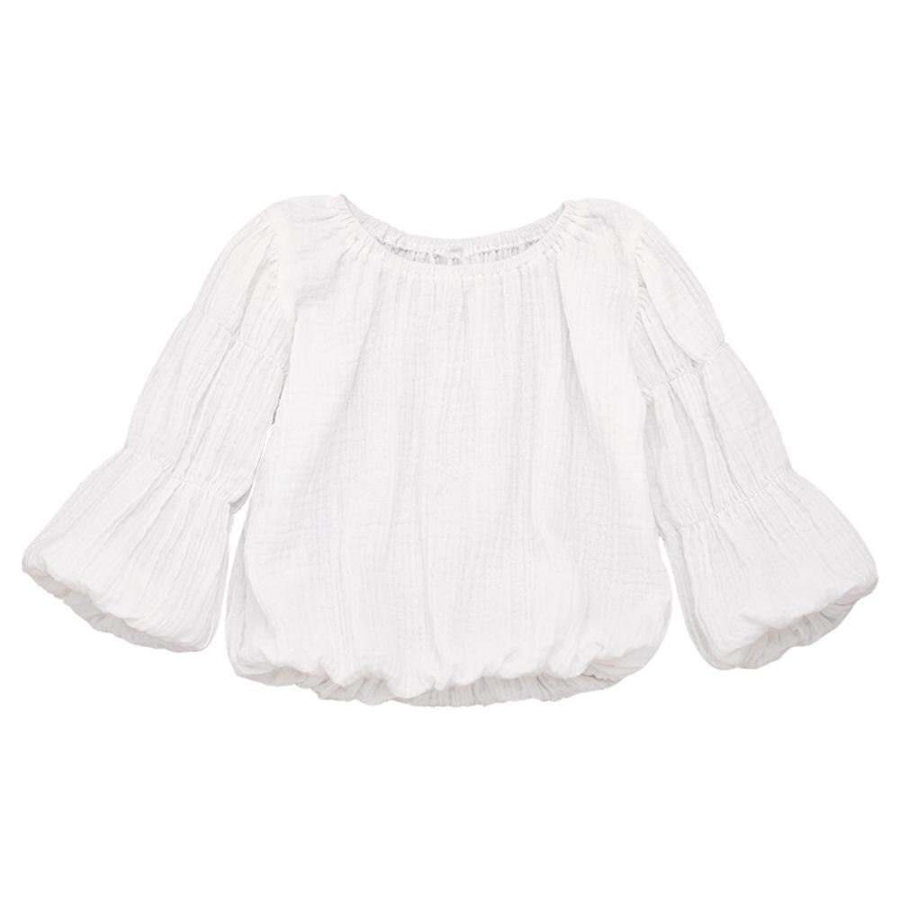 Kinderen Herfst Linnen Tops Peuter Kids Baby Jongen Meisje Solid Puff Lange Mouw Kleurrijke Mode T-shirt Tops Kleding Outfits: WHITE / 3M