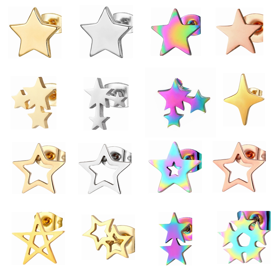 12 pares de pendientes de estrella para mujer y hombre, joyería para Piercing en la oreja, conjunto de pendientes de tuerca de acero inoxidable, , de de reventa