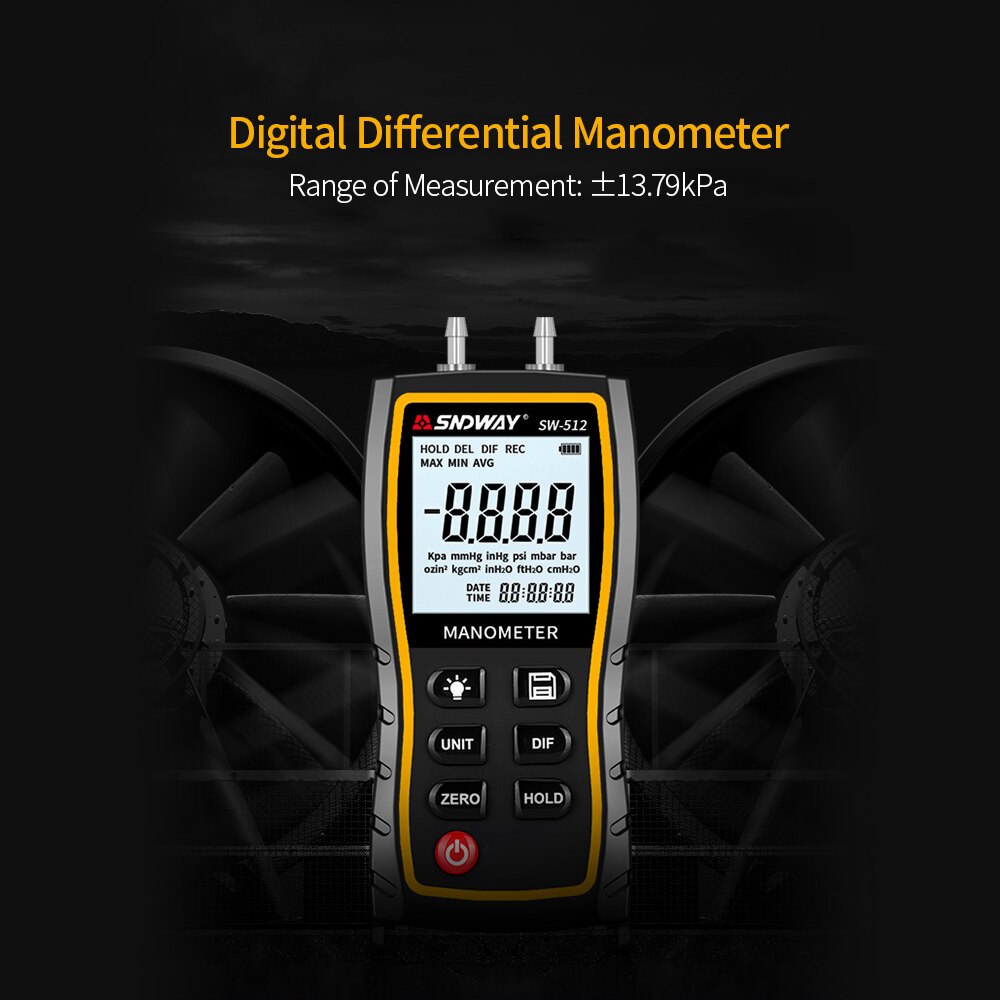 SNDWAY SW-512 Differential Manometer Hand-held LCD Digital Dual-port Manometer Differential Air Pressure Gauges Tester