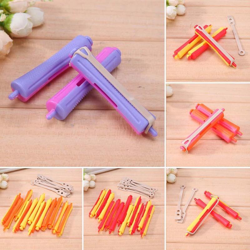 12Pcs/Set DIY Perm Rod Salon Hair Roller Rubber Band Hair Clip Curling Curler Hairdressing Maker Styling Hair Tool Random Color