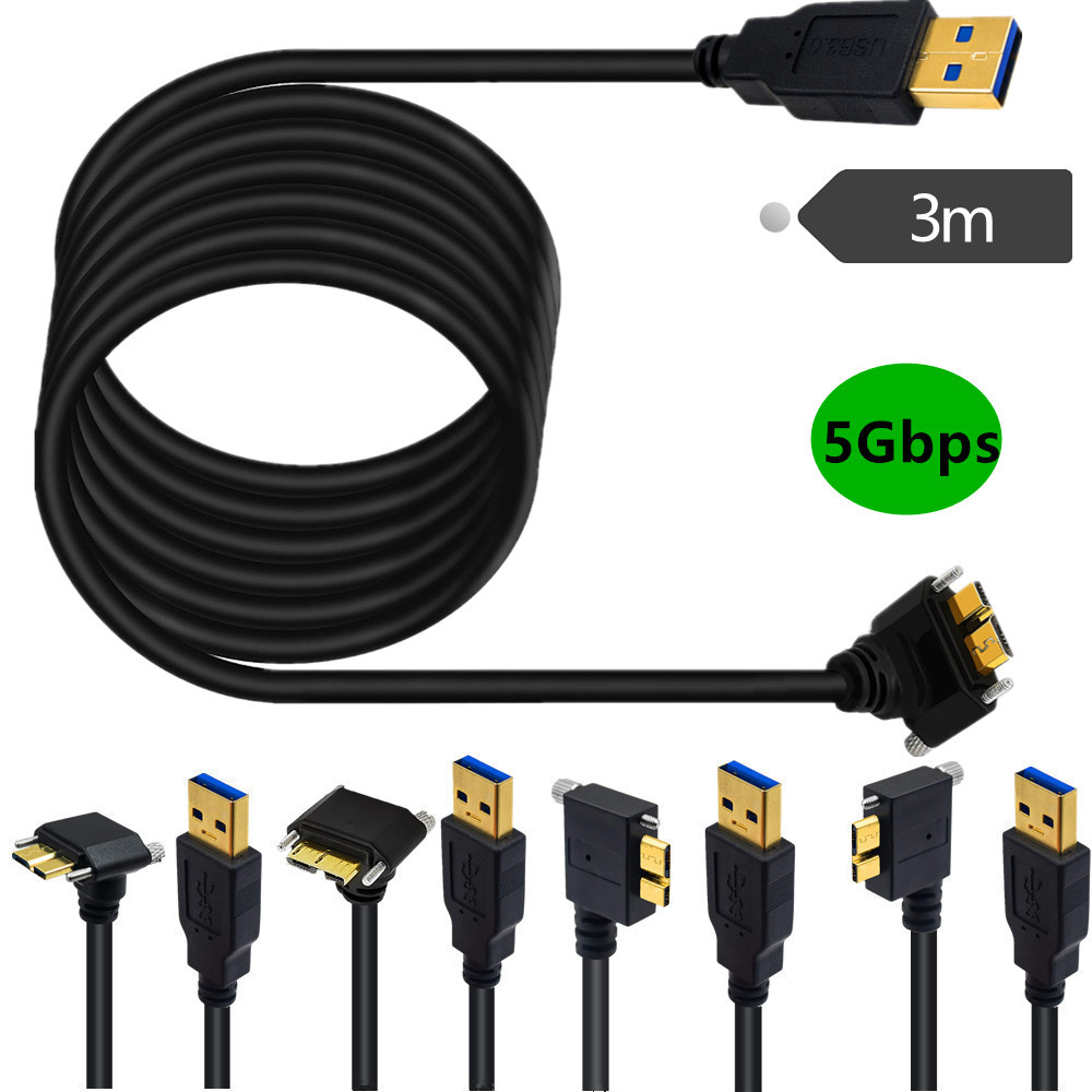 Gold Plated 3.0 Wire Camera Hard Drive Box Player USB A M To MICRO B Elbow With Fixed Screw Data Cable