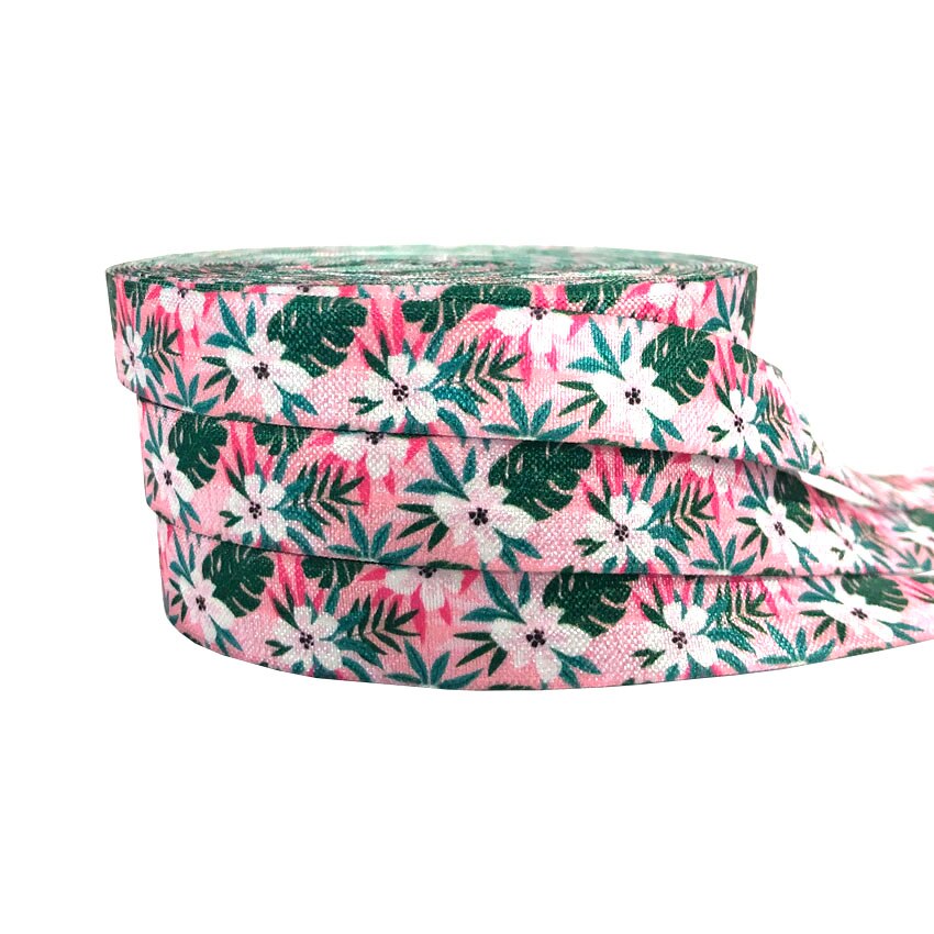 5 yards 16mm søte blomster bladfold over elastiske bånd baby pannebånd jenter hårbånd hår tilbehør håndverksutstyr: P1070