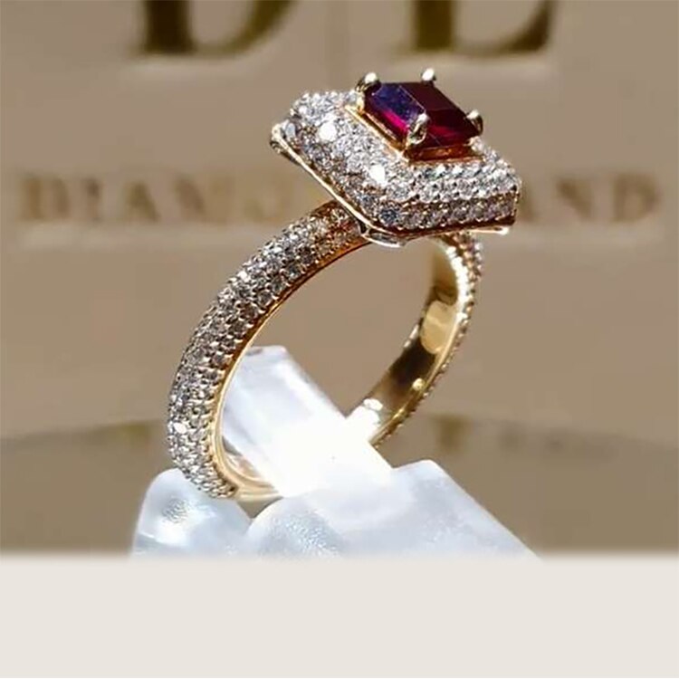 Neue Luxus rot Kristall Elegante Hochzeit Ringe Mit Voller glänzend Cubiz Zirkon Frauen Weibliche Engagement Schmuck Jahrestag