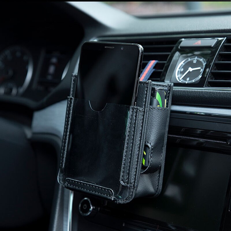 Sac de rangement suspendu pour téléphone portable, pochette de sortie d'air de voiture, sac de rangement à usage multiple, organisateur de véhicule en cuir microfibre, accessoires d'intérieur automobile