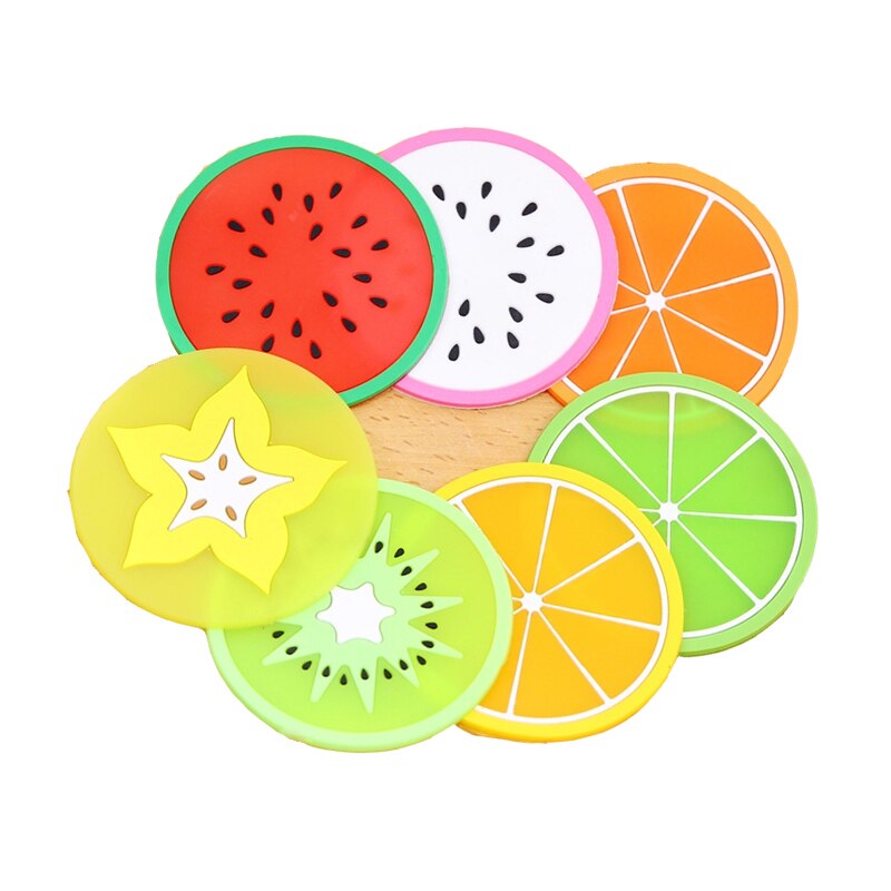 Fruit Shape Coaster Cup Pads Silicone Insulation Mat Drink Holder Watermelon Kiwi Fruit Lime Mango Orange Carambola