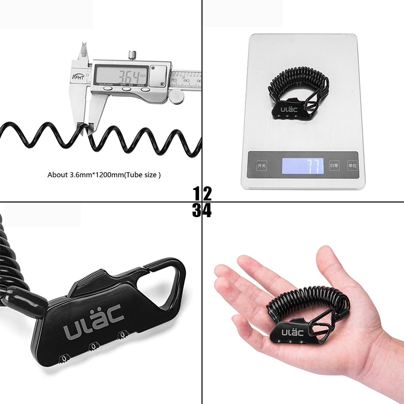 ULAC Helmet Lock & Cable Mini Portable Spring Combination Cable Lock Senior Travel Luggage Locks Motorcycle Scooter Helmet Lock