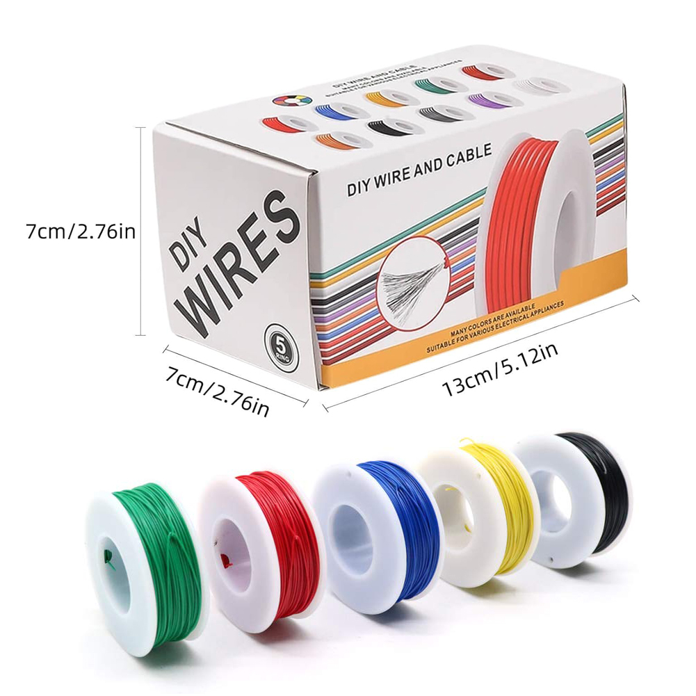 Cable eléctrico de 20-24AWG, cables flexibles de silicona, calibre 22, alambre de cobre estañado trenzado, 5 colores, 16,4 pies/5m cada uno o 32,8 pies/10m cada uno