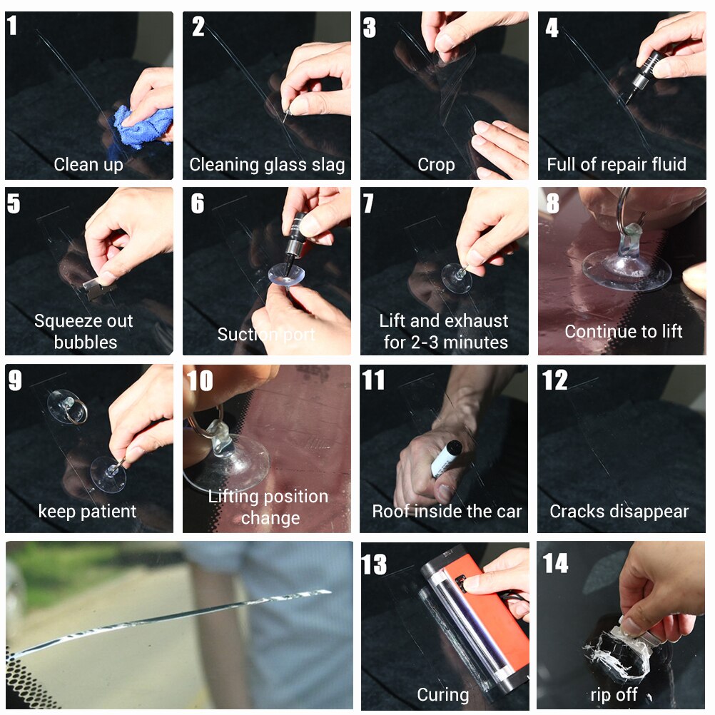 Car Window Repair Tool Kit DIY Glass Crack Chip Repair Liquid Windscreen Glass Scratch Crack Restore Windshield Repair Suit