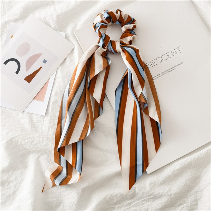 Coleta para mujer, pañuelo elástico largo, lazos para el pelo, cintas para el pelo, cinta para el pelo con estampado de rayas: 1