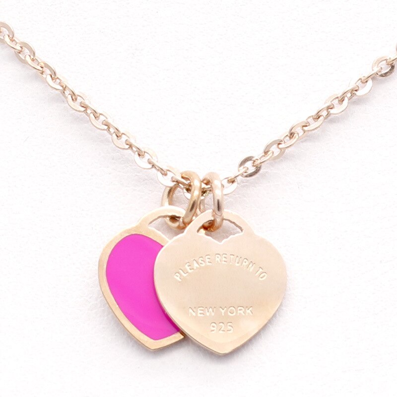 Amour coeur pendentif collier de en acier inoxydable Double coeur chaîne collier pour femme bijoux