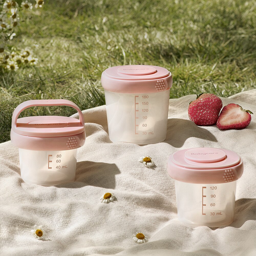 Bc Babycare-tarros de almacenamiento de alimentos para bebé, caja apilada de PP pequeños a prueba de fugas, reutilizable, con tapas, 3 piezas, 2,7/4,1/6,1 oz: Pink