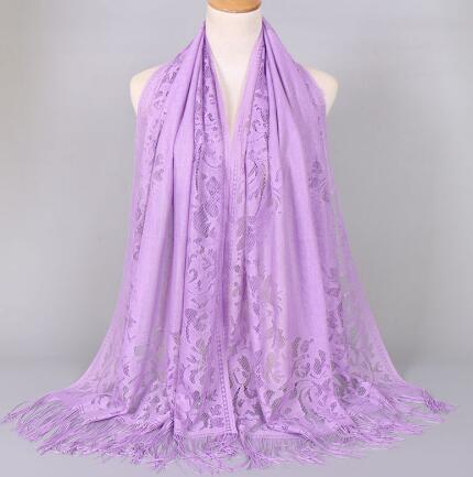Women Cotton Polyester Floral Lace Scarf Shawl Tassels Party Wedding Lace Veil India Arab Muslim Hijabs Scarves: color 10 purple