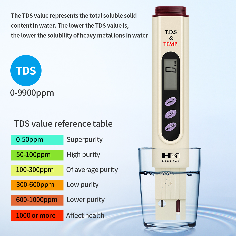 Tds-målerpenn digital vanntester 0-9990 ppm drikkevannsanalysator temperaturmonitor tds-test akvarium hydroponisk basseng