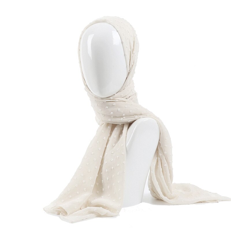 Écharpe longue châle en mousseline de soie | pom bulle, bandeau musulman, maxi points islamiques, écharpe hijab uni: 13 beige
