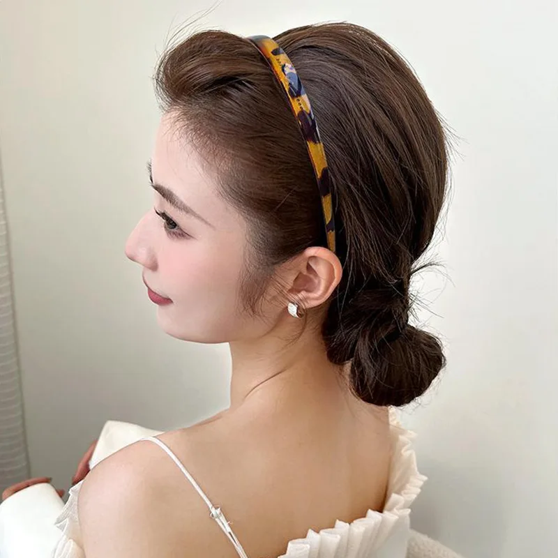 Diademas con forma de marco para gafas de sol Vintage, aro de pelo fino acrílico estampado, diadema Simple antideslizante, accesorios para el cabello para mujer
