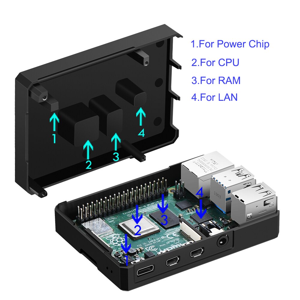 Raspberry Pi 4B Metal Aluminum Alloy Case/Passive Cooling Shell Metal Enclosure Heat Dissipation with Heatsink for Pi 4 Model B
