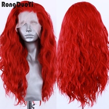 RONGDUOYI Natural Wave Lace Front Wig Red Hair Synthetic Lace Wigs for Women Cosplay Wig Natural Hairline High Temperature Fiber