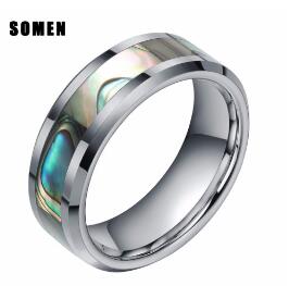 Somen Ring Men 8mm Tungsten Ring Green Abalone Shell Inlay Finish Beveled Wedding Band Engagement Rings Women Jewelry: 14