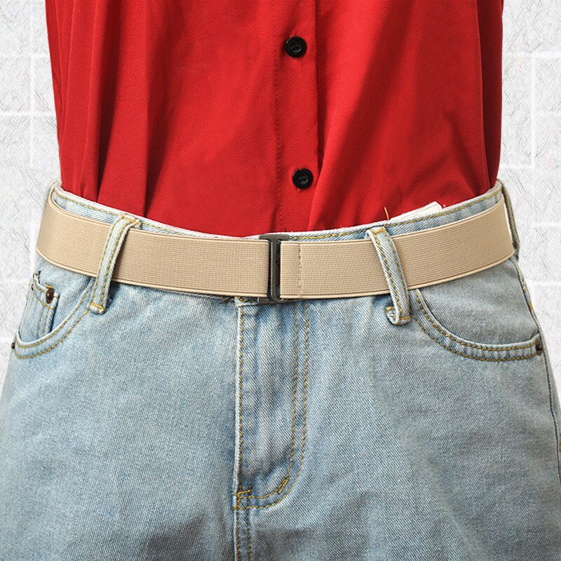 Women's Belt Adjustable Size Flat Buckle Elastic Waist Belt For Women Jeans Pant Belt No Show Stretch Belt Invisible Belt Band