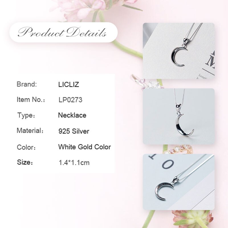 Licliz Trendy 925 Sterling Zilveren Maansikkel Hanger Voor Vrouwen Wit Goud Sieraden Eenvoudige Ketting Hanger Geen Ketting LP0273