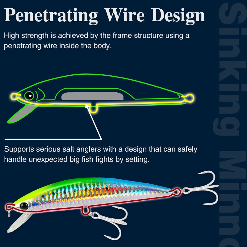 TSURINOYA-señuelo duro de pesca 120S, piscardo que se hunde, 12cm, 40g, Isca, cebo Artificial, anzuelos triples, Wobblers