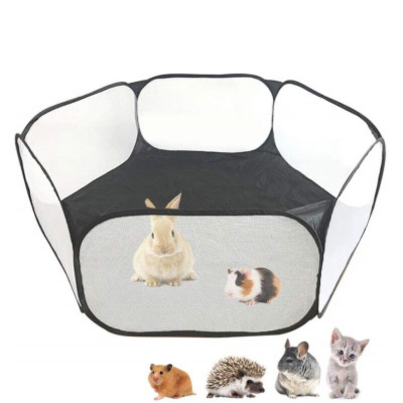 Portable Small Animals Exercise Fence Fordable Rabbits Hamster Cage Tent Play Fence Small Animals Playpen: Black