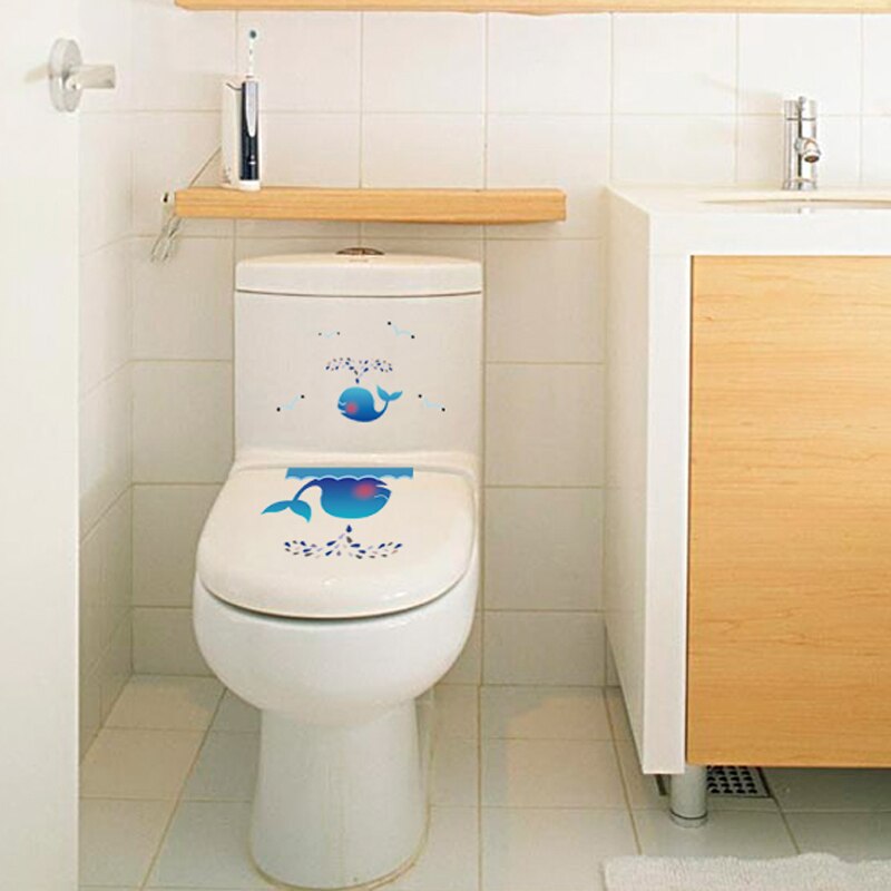 Cartoon cute whale wall stickers living room cupboard Home Decor kids room Decal waterproof Removable toilet stickers decoration