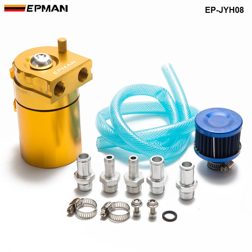 Baffled Aluminum Oil Catch Can Reservoir Tank / Oil Tank With Filter Universal EP-JYH08-AF: Gold
