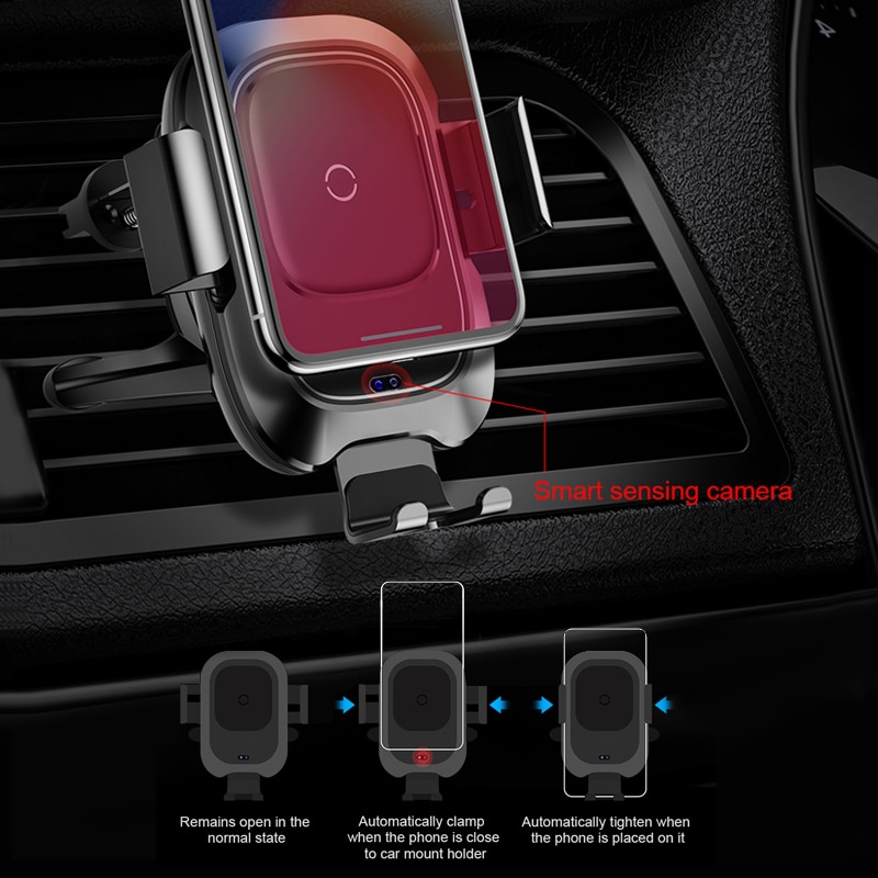 Baseus Auto Telefoon Houder Voor Iphone Samsung Intelligente Infrarood Qi Auto Draadloze Oplader Air Vent Mount Mobile Phone Holder Stand