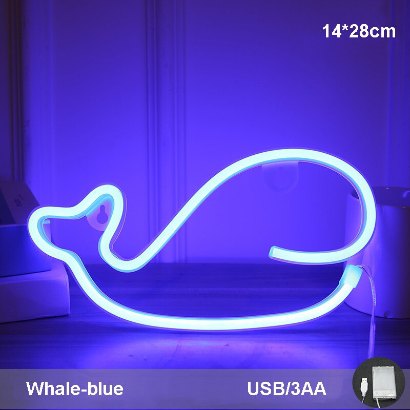 Neon Sign Behang Computer Kamer Muur Display Opknoping Sfeer Verlichting Tekenen Slaapkamer Werkruimte Desktop Decoratie Lampen: whale blue