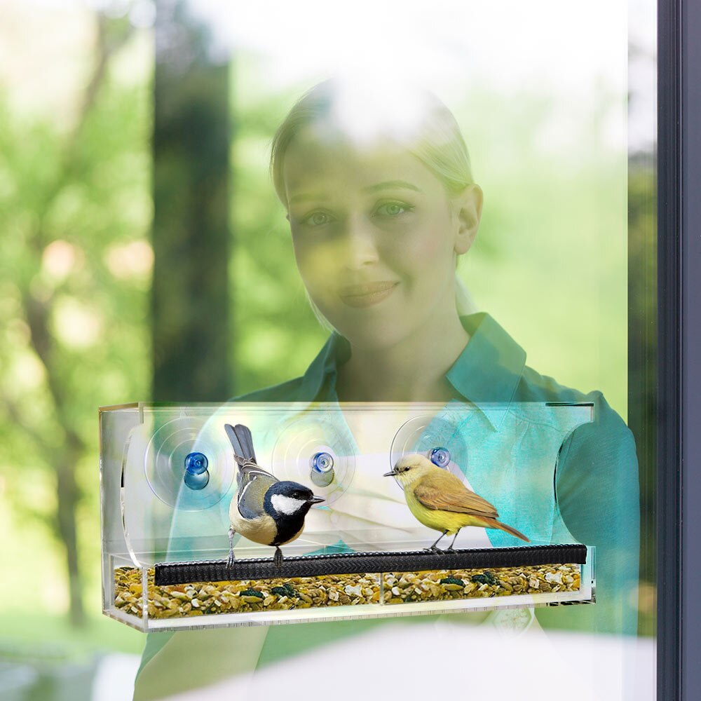 Window Bird Feeders Clear Glass Window Viewing Bird Feed Hotel Table Peanut Hanging Suction For Pet Birds Outdoor