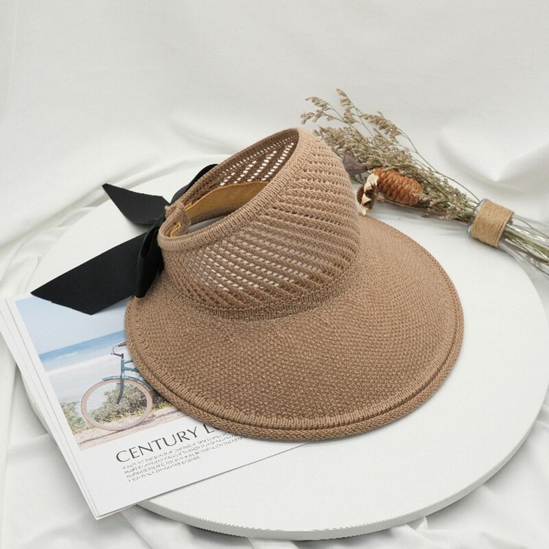 Sombreros de Sol para mujer, sombrero de paja plegable con lazo clásico, de ala grande, informal, para playa al aire libre, protección UV, para verano: dark khaki