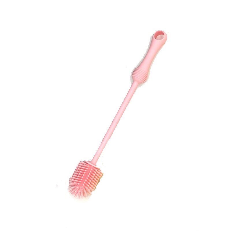 Brosse multifonction en Silicone pour nettoyage de biberons, brosse rotative à Long manche pour nettoyage de biberons: Pink