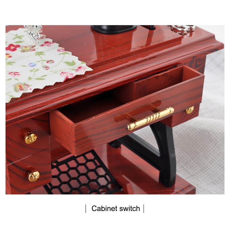Cute Mini Sewing Machine Music Box Retro Table Home Decor FAS6