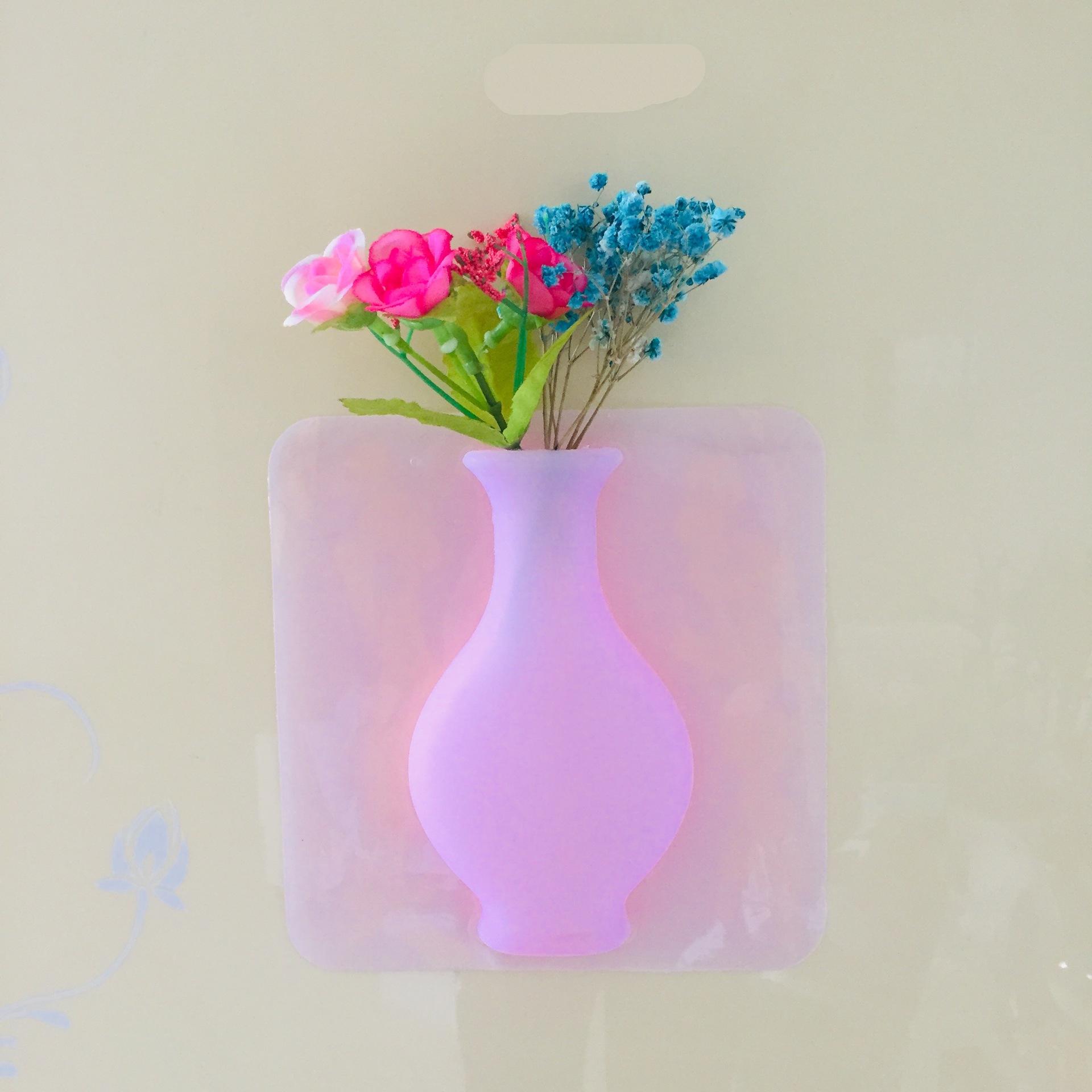 1pc lange hals vazen van rubber siliconen kleverige bloemenvaas, wanddecoratie vaas container bloemfles vaas decoratie thuis guanyin vaas: Roze